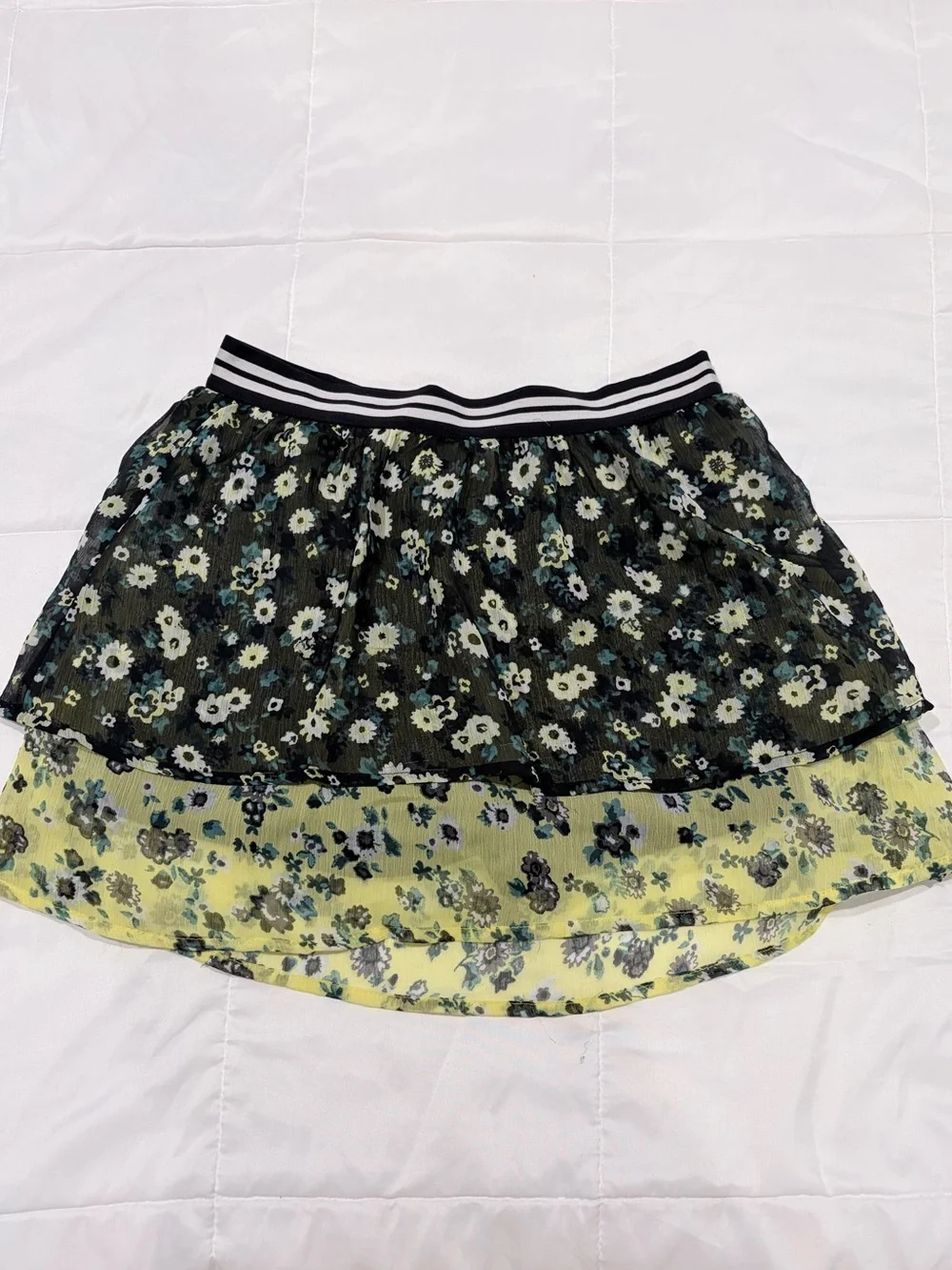 Justice Two-Tier Floral High-Low Skirt in Black and Yellow